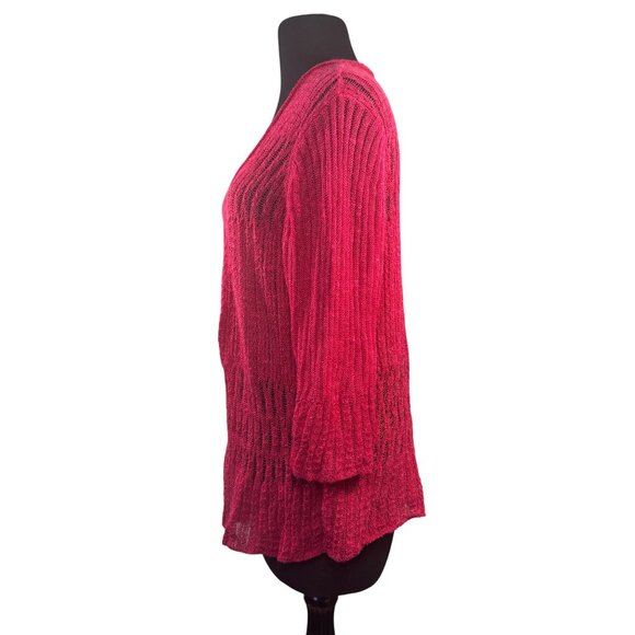 Jones New York Signature Woman Pink Open-Front Cardigan 1X Ramie/Viscose - Picture 3 of 8